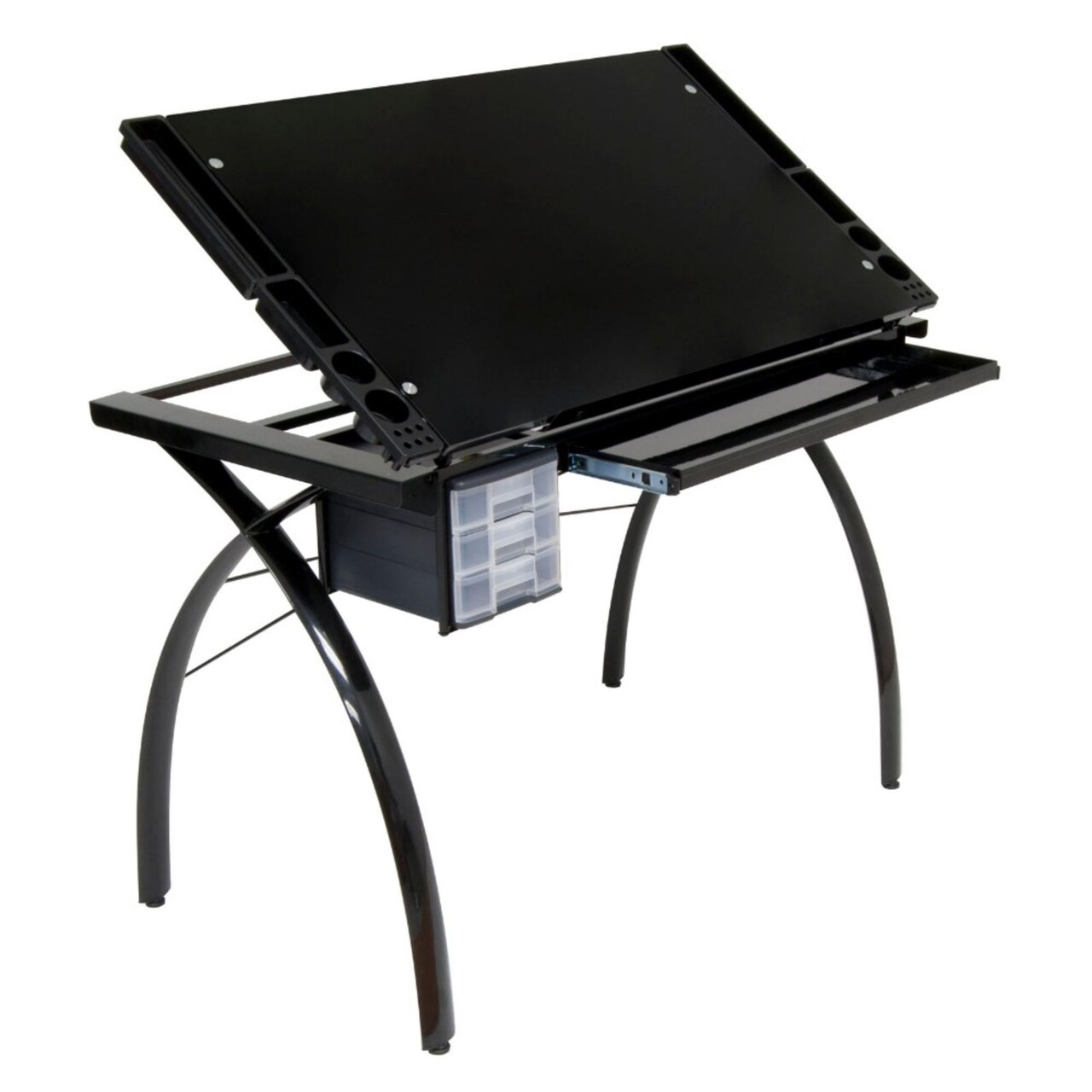 Futura Craft/Drawing Table With Adjustable Top In Black / Black Glass